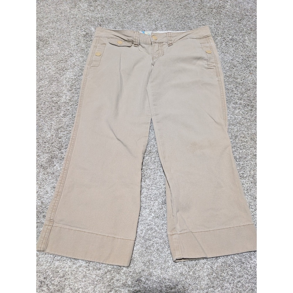 Hollister Pants Women 1 Tan Khaki Cropped Wide Leg Low Rise Chino Y2K Capris